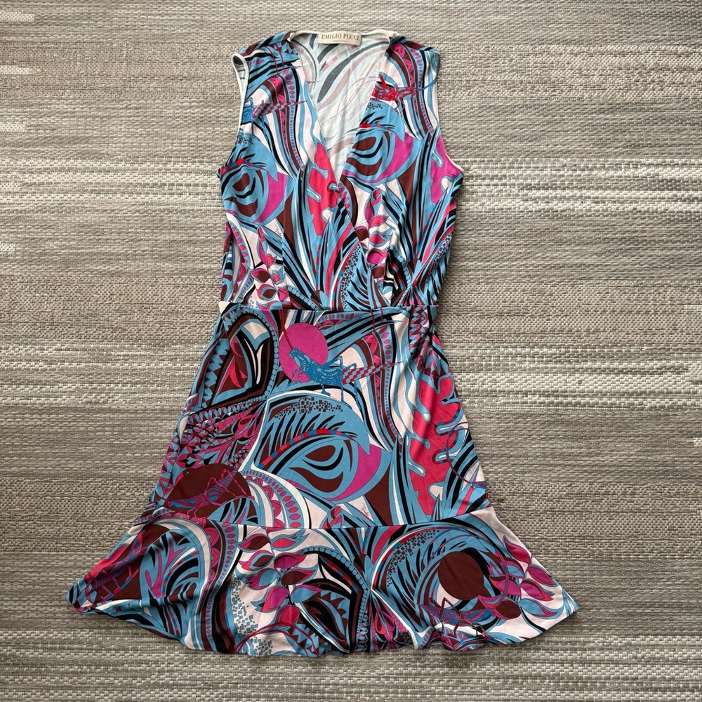 EMILIO PUCCI grasshopper blue pink dress size 6 / 36 made in Italy